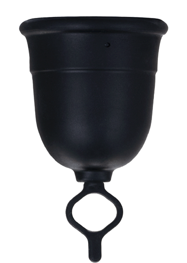 Menstrual cup shown upright against a plain background